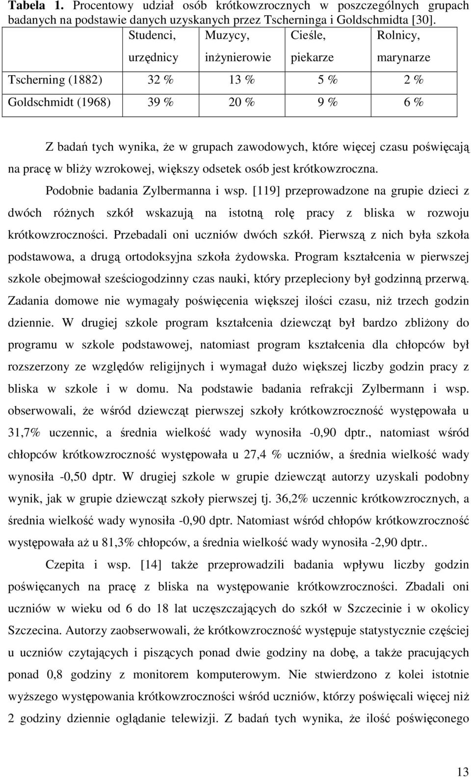 które więcej czasu poświęcają na pracę w bliŝy wzrokowej, większy odsetek osób jest krótkowzroczna. Podobnie badania Zylbermanna i wsp.