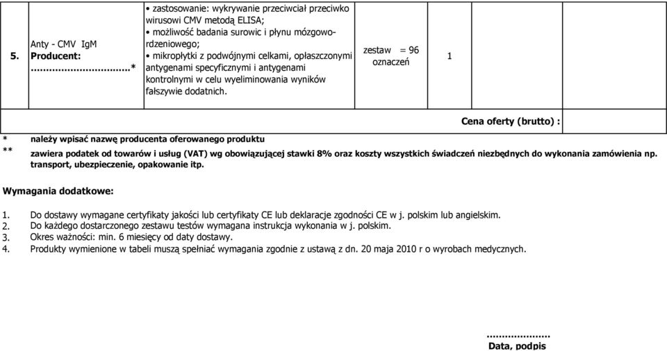 zestaw = 96 oznaczeń 1 zawiera podatek od towarów i usług (VAT) wg obowiązującej stawki 8% oraz koszty wszystkich świadczeń niezbędnych do wykonania zamówienia np.