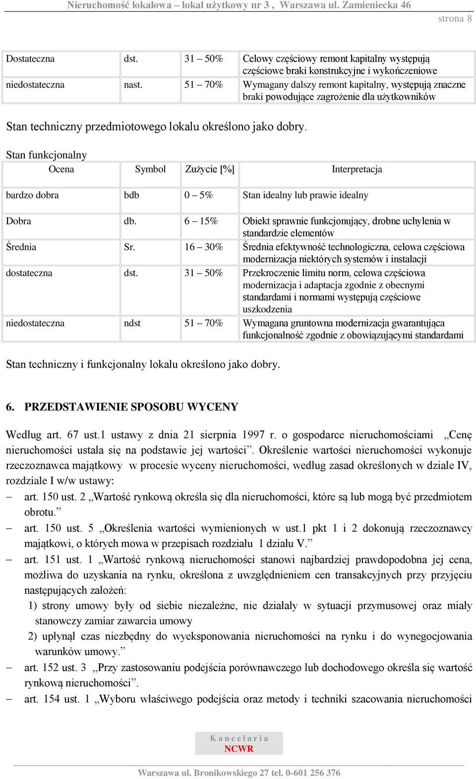 Stan funkcjonalny Ocena Symbol Zużycie [%] Interpretacja bardzo dobra bdb 0 5% Stan idealny lub prawie idealny Dobra db.