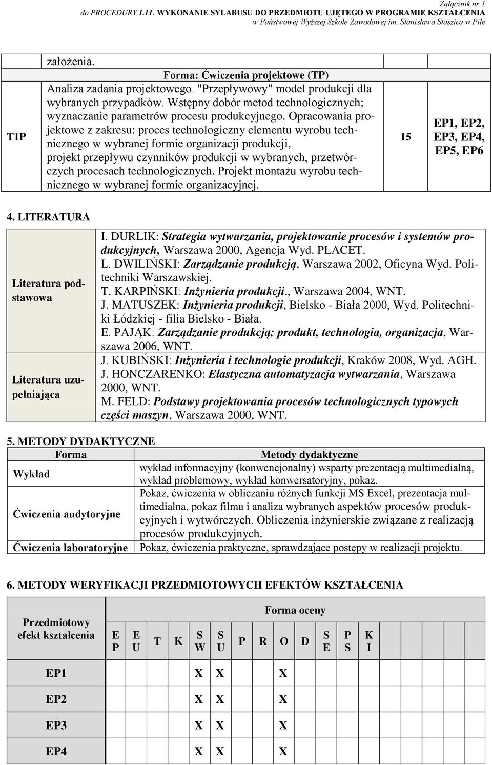 Wstępny dobór metod technologicznych; wyznaczanie parametrów procesu produkcyjnego.