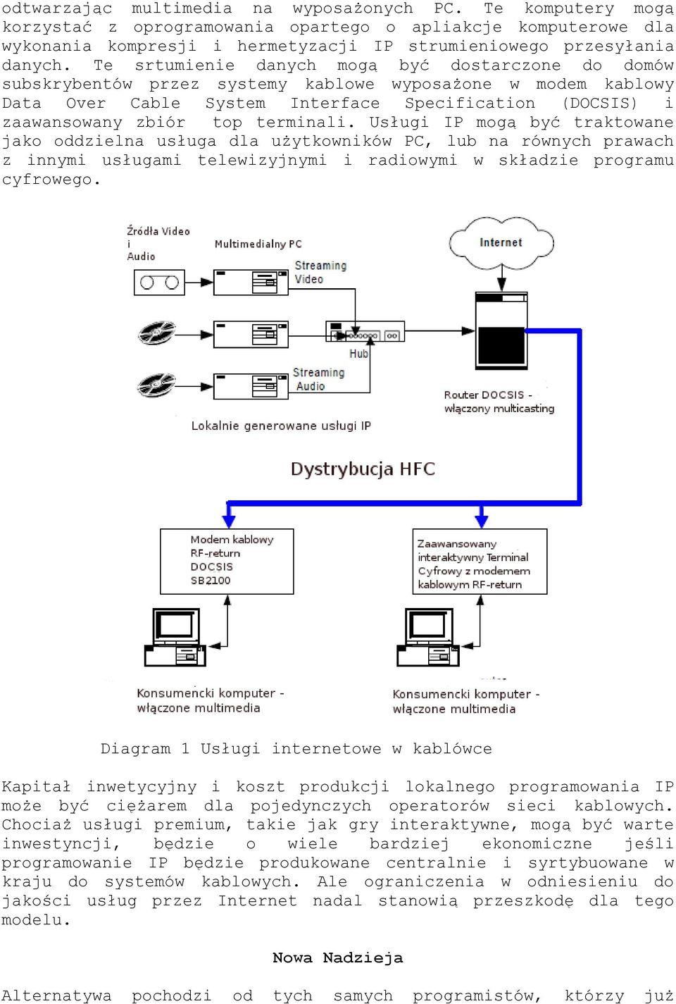 terminali. Usługi IP mogą być traktowane jako oddzielna usługa dla użytkowników PC, lub na równych prawach z innymi usługami telewizyjnymi i radiowymi w składzie programu cyfrowego.