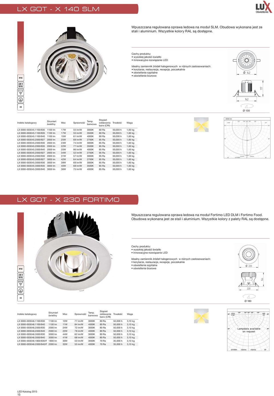 szpitalne oświetlenie biurowe Ø 130 LX 0000-003045.1100/830 1100 lm 17W 55 lm/w 3000K 80 Ra 50,000 h 1,60 kg LX 0000-003045.1100/835 1100 lm 17W 55 lm/w 3500K 80 Ra 50,000 h 1,60 kg LX 0000-003045.