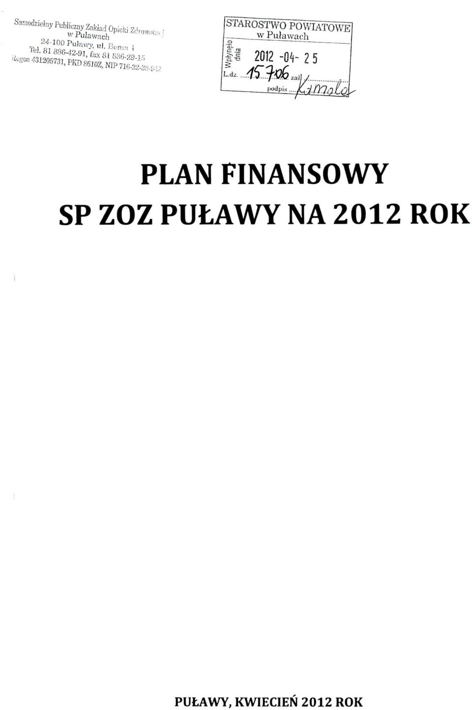 -V PLAN FINANSOWY SP ZOZ