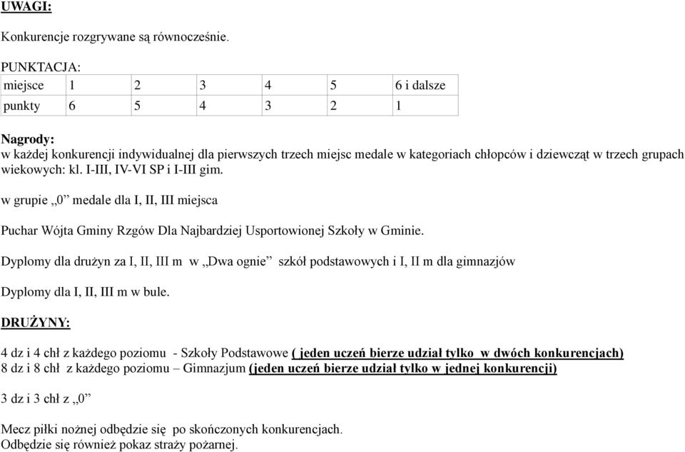 wiekowych: kl. I-III, IV-VI SP i I-III gim. w grupie 0 medale dla I, II, III miejsca Puchar Wójta Gminy Rzgów Dla Najbardziej Usportowionej Szkoły w Gminie.