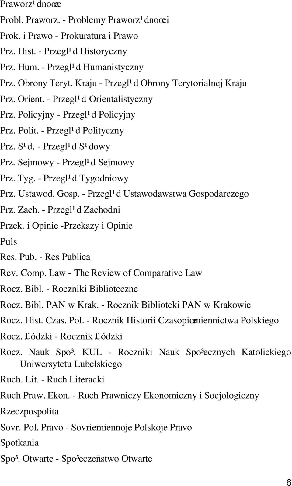 Sejmowy - Przegl¹d Sejmowy Prz. Tyg. - Przegl¹d Tygodniowy Prz. Ustawod. Gosp. - Przegl¹d Ustawodawstwa Gospodarczego Prz. Zach. - Przegl¹d Zachodni Przek. i Opinie -Przekazy i Opinie Puls Res. Pub.