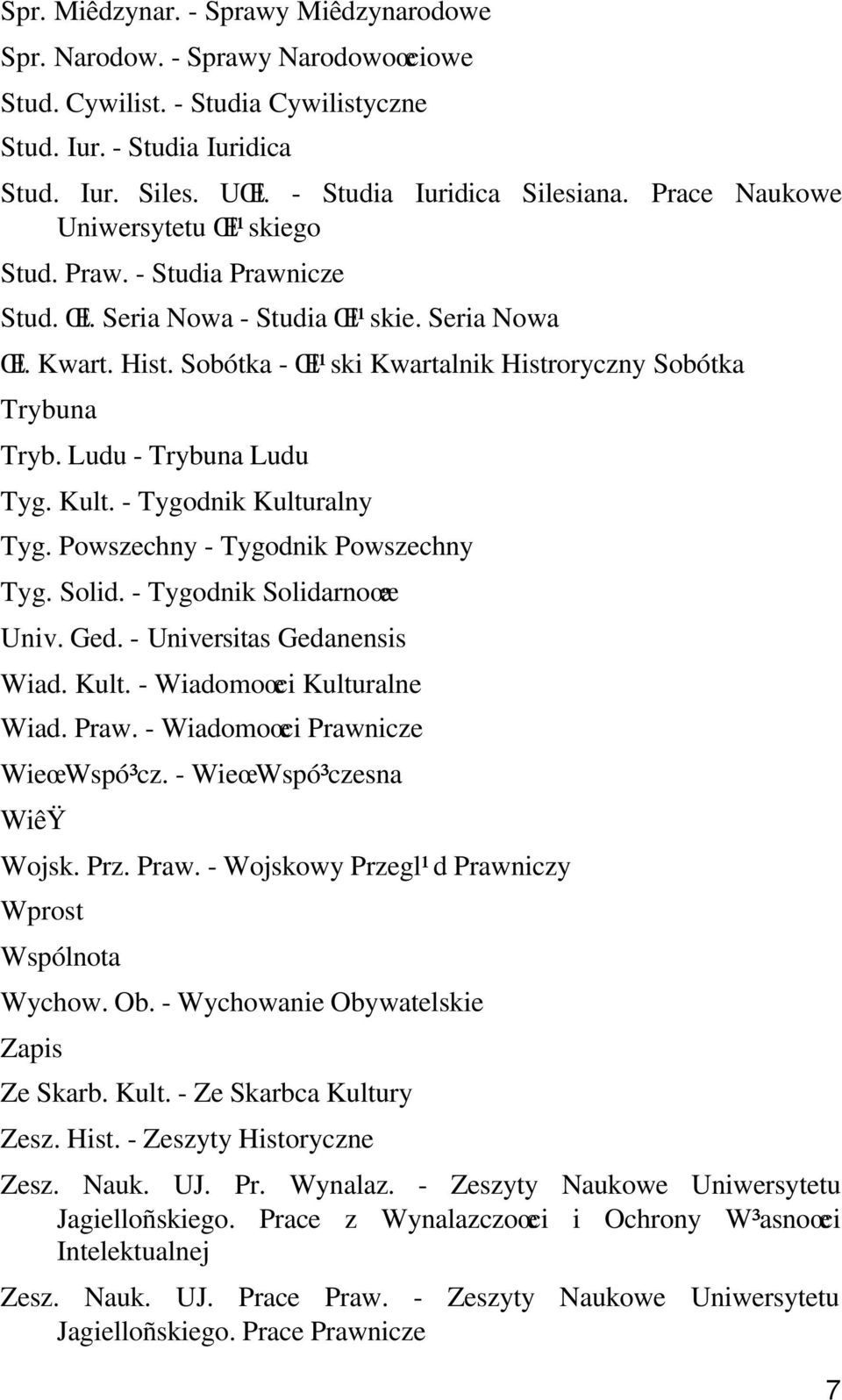 Ludu - Trybuna Ludu Tyg. Kult. - Tygodnik Kulturalny Tyg. Powszechny - Tygodnik Powszechny Tyg. Solid. - Tygodnik Solidarnoœæ Univ. Ged. - Universitas Gedanensis Wiad. Kult. - Wiadomoœci Kulturalne Wiad.