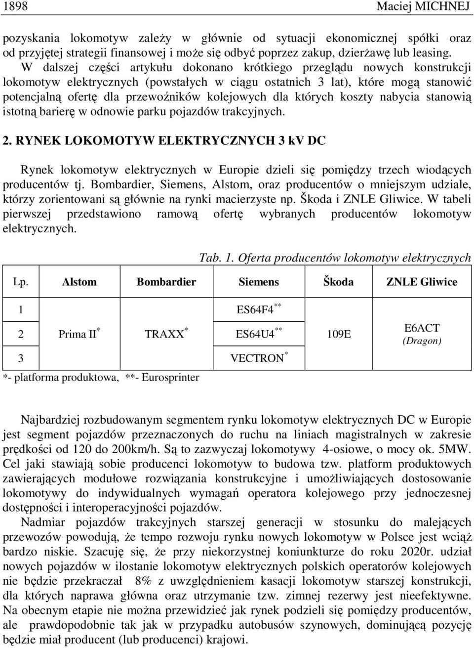 kolejowych dla których koszty nabycia stanowią istotną barierę w odnowie parku pojazdów trakcyjnych. 2.