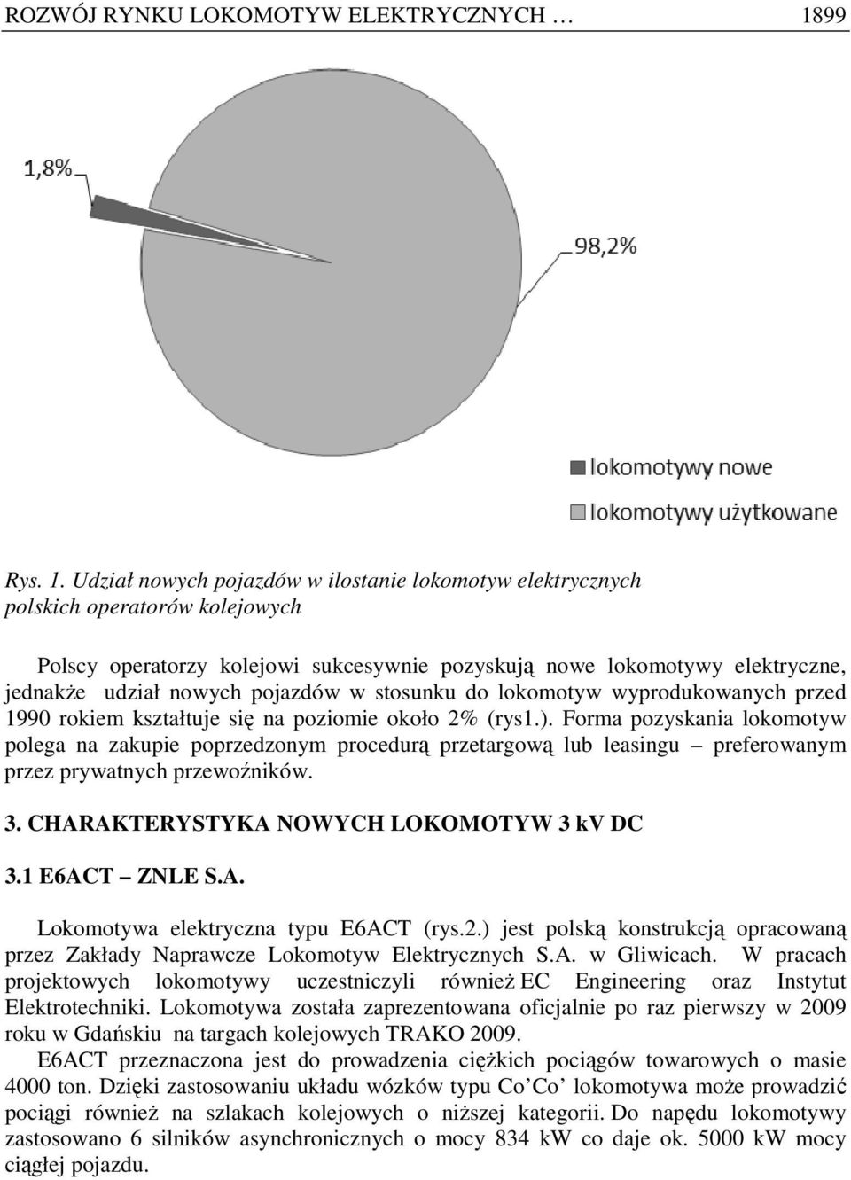 Udział nowych pojazdów w ilostanie lokomotyw elektrycznych polskich operatorów kolejowych Polscy operatorzy kolejowi sukcesywnie pozyskują nowe lokomotywy elektryczne, jednakŝe udział nowych pojazdów