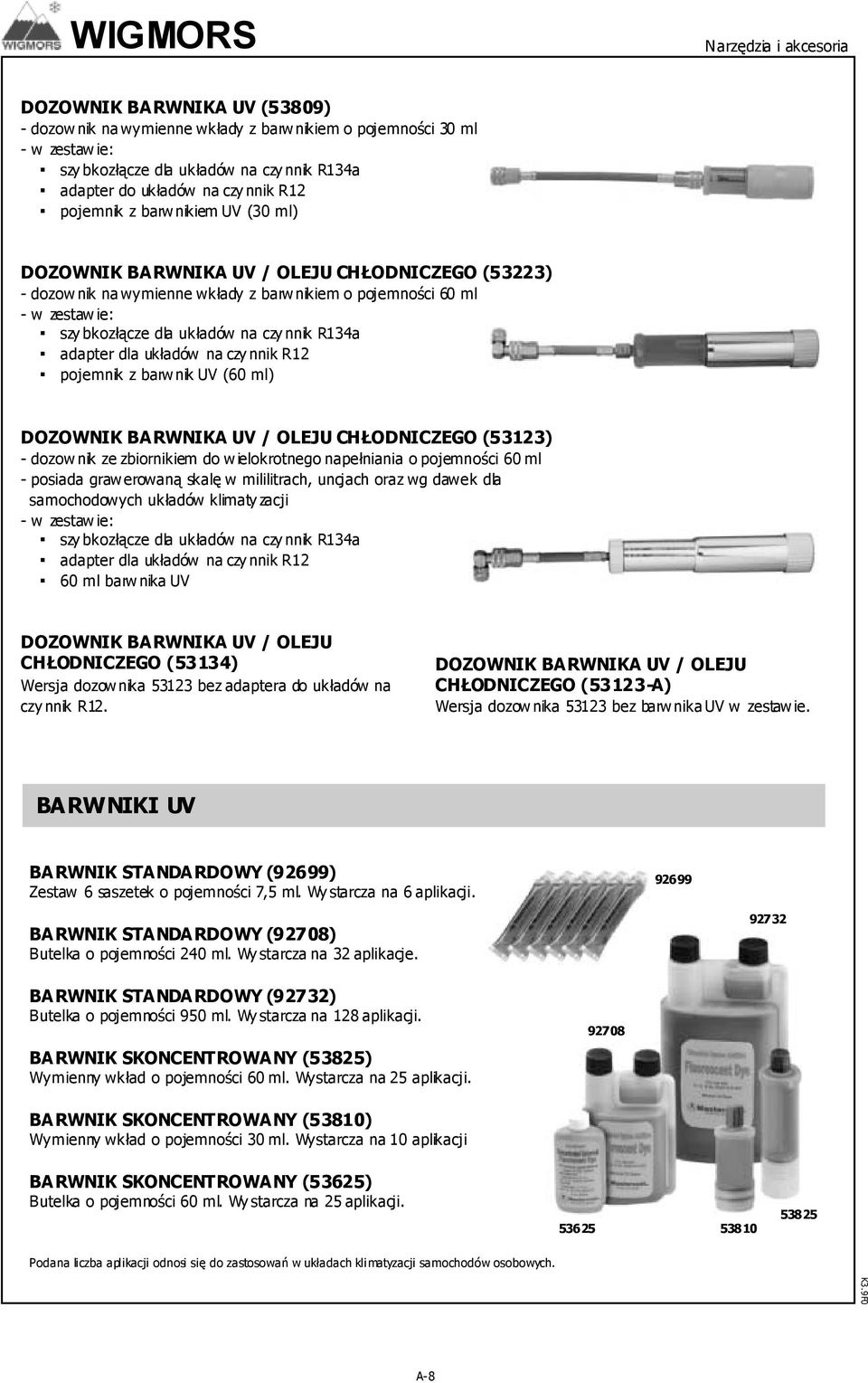 bkozłącze dla układów na czy nnik R134a adapter dla układów na czy nnik R12 pojemnik z barw nik UV (60 ml) DOZOWNIK BARWNIKA UV / OLEJU CHŁODNICZEGO (53123) - dozow nik ze zbiornikiem do w