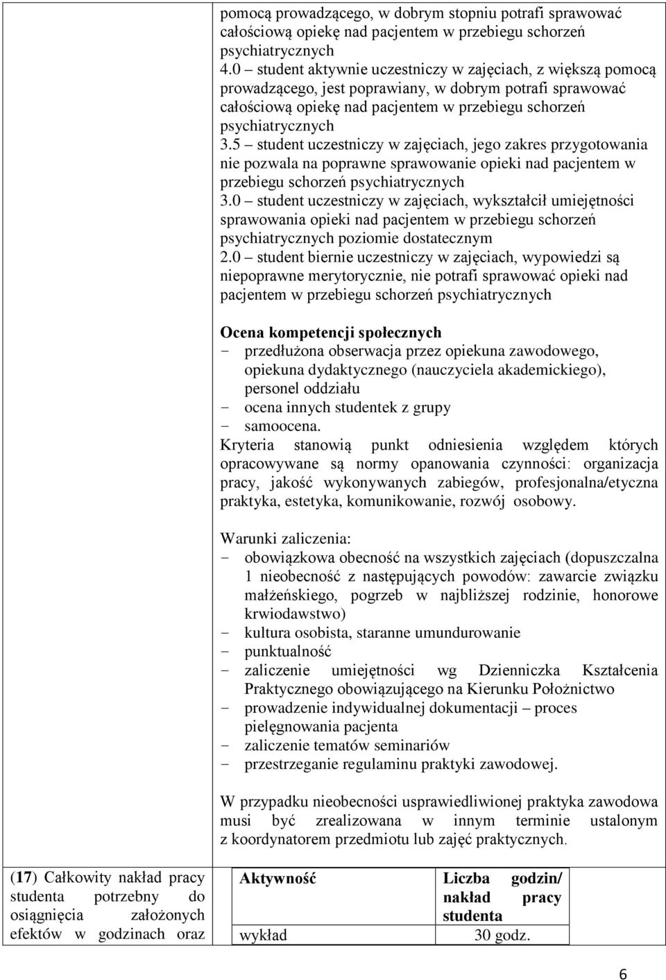 5 student uczestniczy w zajęciach, jego zakres przygotowania nie pozwala na poprawne sprawowanie opieki nad pacjentem w przebiegu schorzeń psychiatrycznych 3.