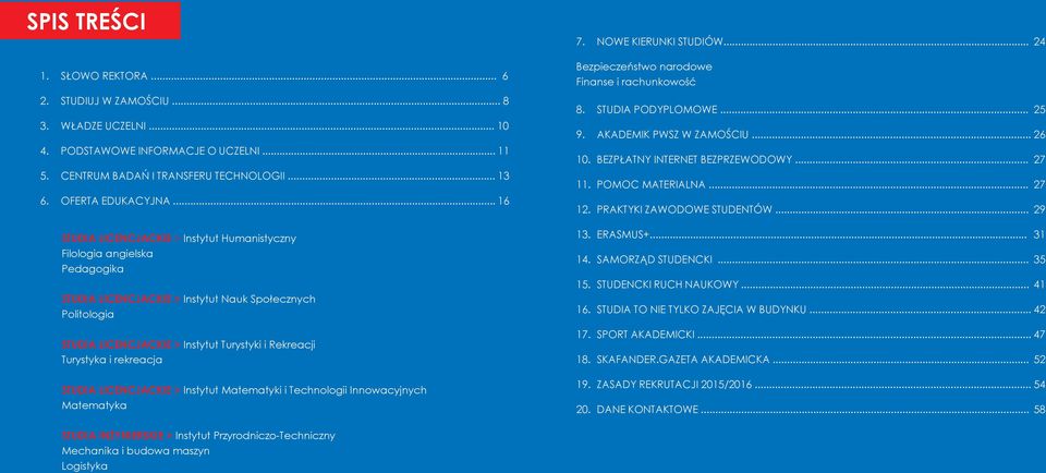 Turystyka i rekreacja STUDIA LICENCJACKIE > Instytut Matematyki i Technologii Innowacyjnych Matematyka 7. NOWE KIERUNKI STUDIÓW... 24 Bezpieczeństwo narodowe Finanse i rachunkowość 8.