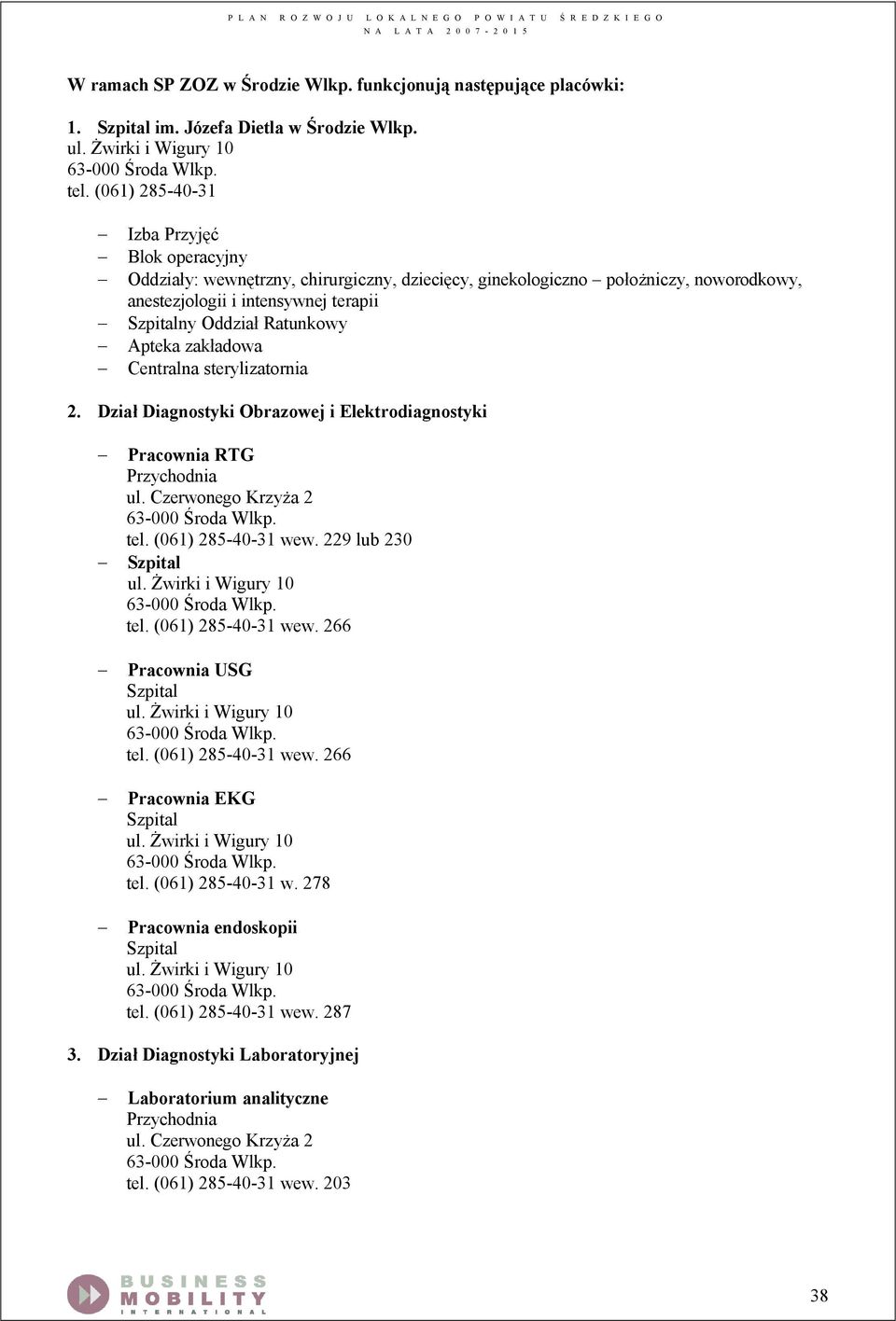 Apteka zakładowa Centralna sterylizatornia 2. Dział Diagnostyki Obrazowej i Elektrodiagnostyki Pracownia RTG Przychodnia tel. (061) 285-40-31 wew. 229 lub 230 Szpital ul. Żwirki i Wigury 10 tel.