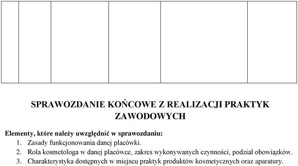 Rola kosmetologa w danej placówce, zakres wykonywanych czynności, podział