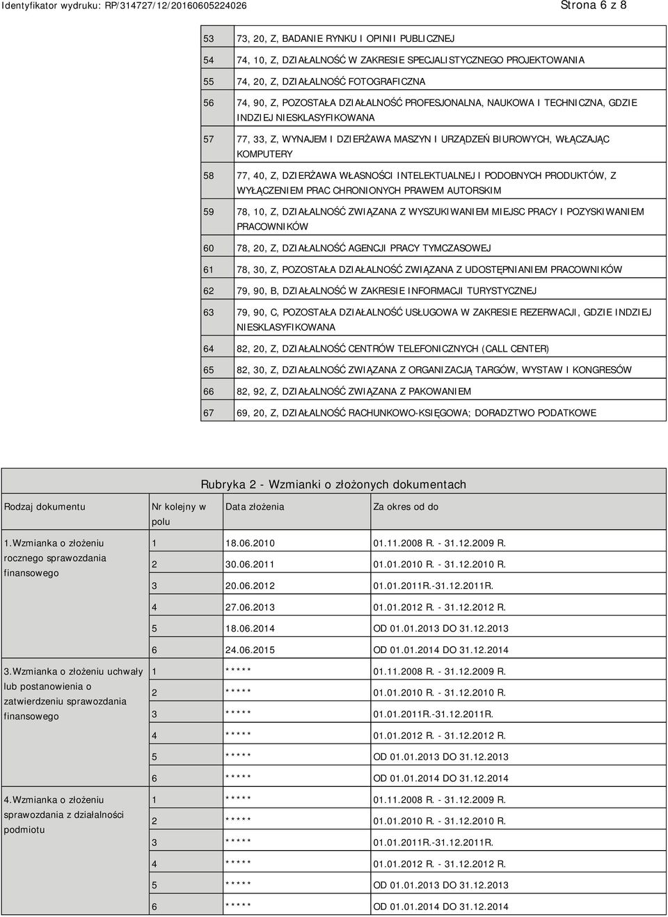 INTELEKTUALNEJ I PODOBNYCH PRODUKTÓW, Z WYŁĄCZEM PRAC CHRONIONYCH PRAWEM AUTORSKIM 59 78, 10, Z, DZIAŁALNOŚĆ ZWIĄZANA Z WYSZUKIWAM MIEJSC PRACY I POZYSKIWAM PRACOWNIKÓW 60 78, 20, Z, DZIAŁALNOŚĆ