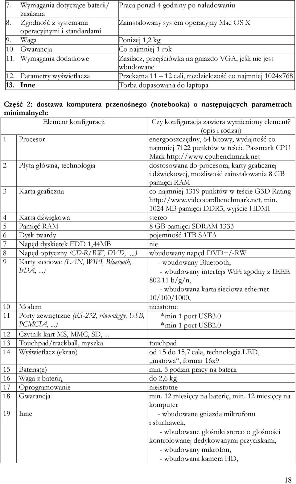 Parametry wyświetlacza Przekątna 11 12 cali, rozdzielczość co najmniej 1024x768 13.