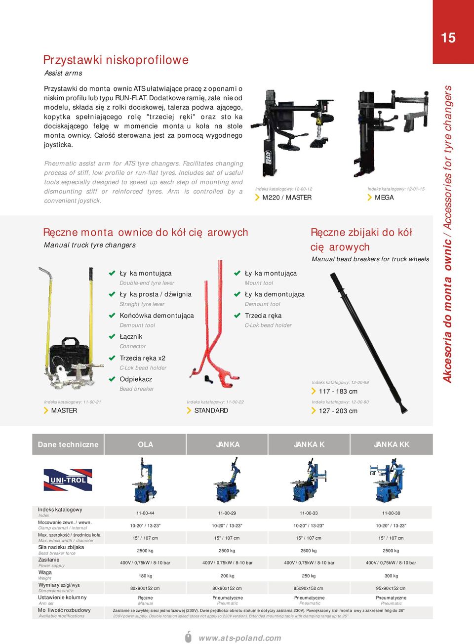 montażownicy. Całość sterowana jest za pomocą wygodnego joysticka. Pneumatic assist arm for ATS tyre changers. Facilitates changing process of stiff, low profile or run-flat tyres.