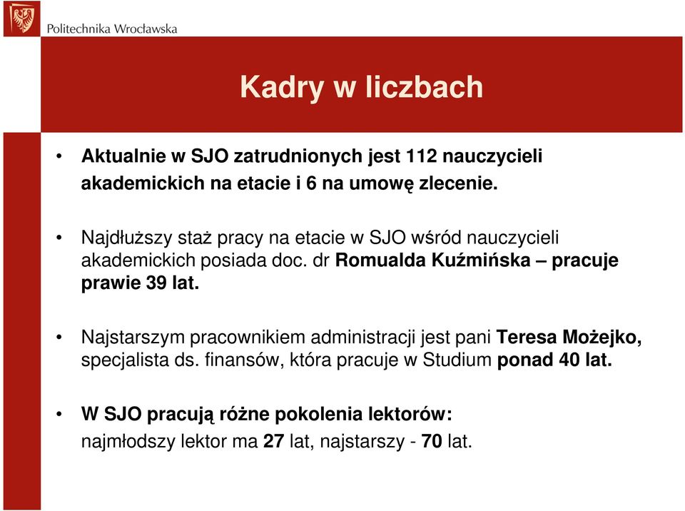 dr Romualda Kuźmińska pracuje prawie 39 lat.