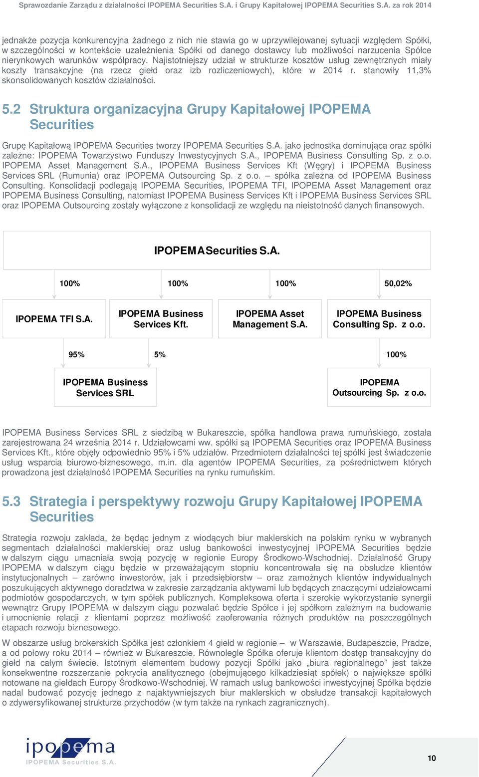 stanowiły 11,3% skonsolidowanych kosztów działalności. 5.2 Struktura organizacyjna Grupy Kapitałowej IPOPEMA 