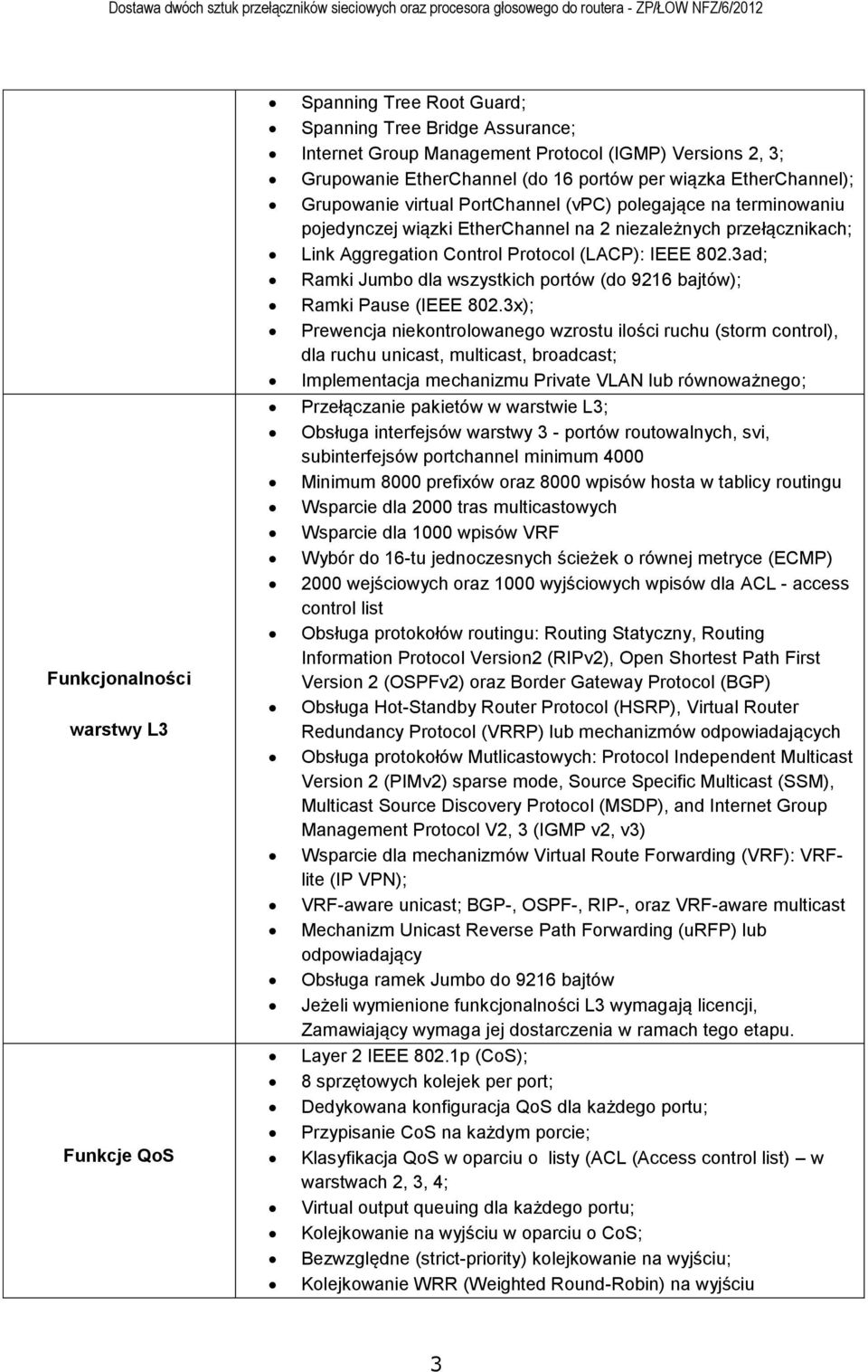 802.3ad; Ramki Jumbo dla wszystkich portów (do 9216 bajtów); Ramki Pause (IEEE 802.