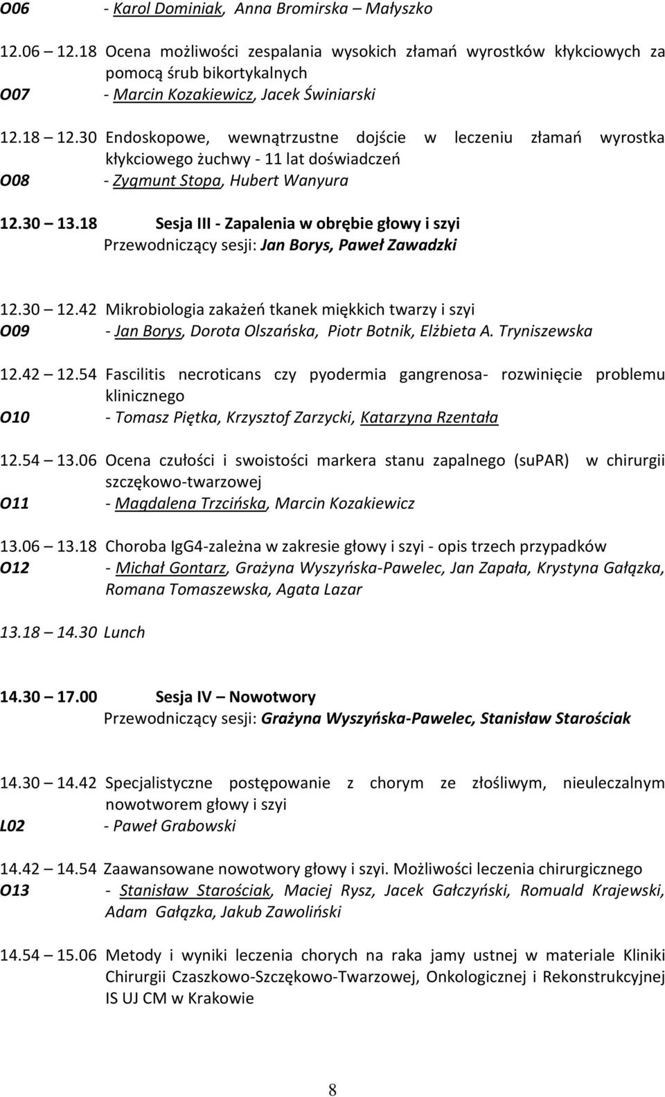 18 Sesja III - Zapalenia w obrębie głowy i szyi Przewodniczący sesji: Jan Borys, Paweł Zawadzki 12.30 12.