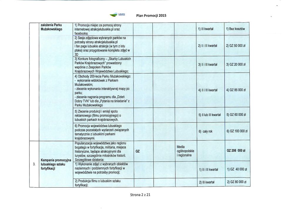 6 w 3D 3) Konkurs fotograflczny -,,Skarby Lubuskich Parkow Krajobrazowych'' prowadzony wspolnie zzespofem Parkow Krajobrazowych Wojewbdztwa Lubuskiego; 4) Obchody 200-lecia Parku Muzakowskiego: -