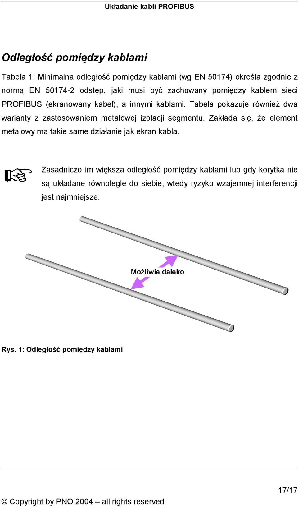 Tabela pokazuje również dwa warianty z zastosowaniem metalowej izolacji segmentu. Zakłada się, że element metalowy ma takie same działanie jak ekran kabla.