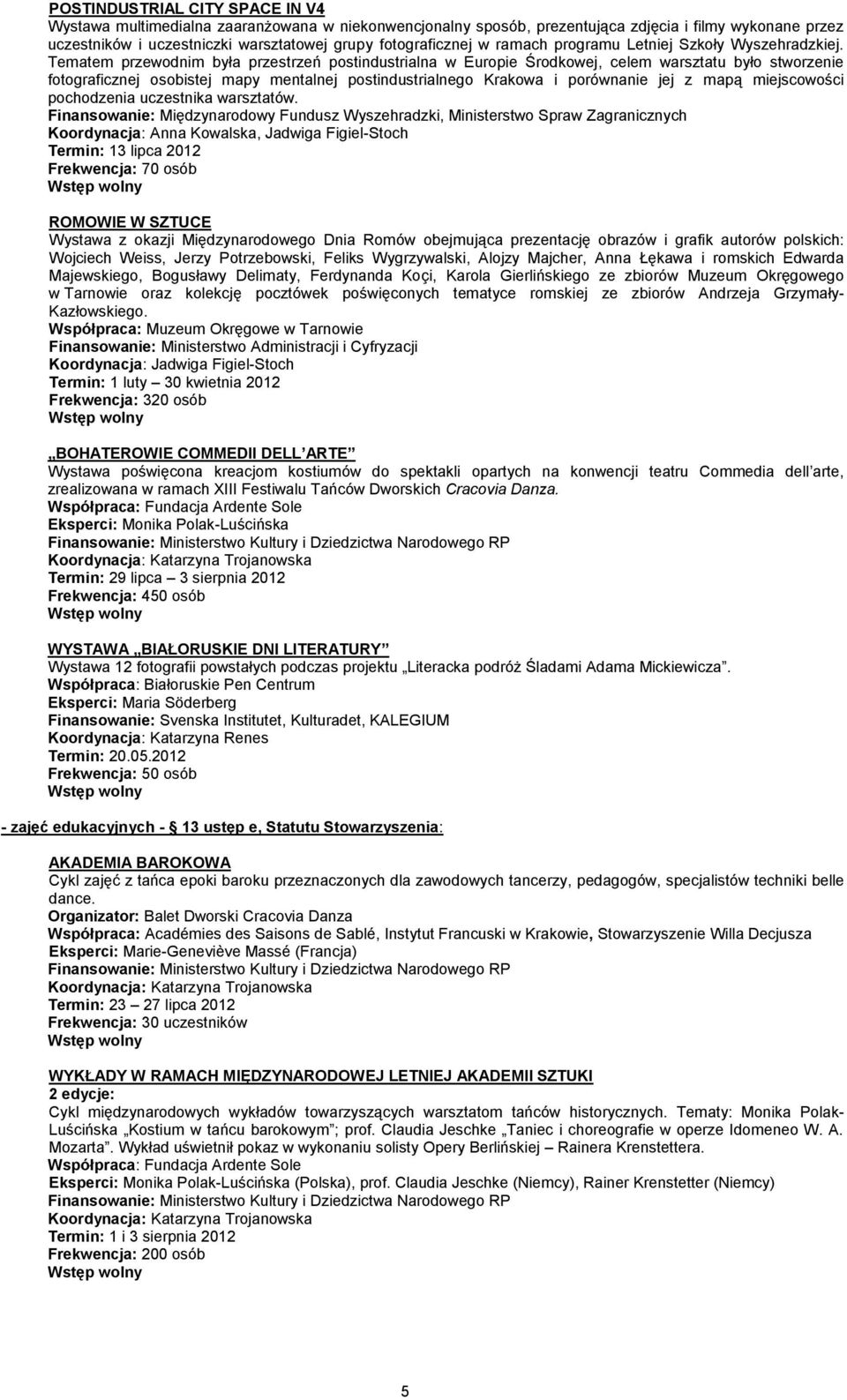 Tematem przewdnim była przestrzeń pstindustrialna w Eurpie Śrdkwej, celem warsztatu był stwrzenie ftgraficznej sbistej mapy mentalnej pstindustrialneg Krakwa i prównanie jej z mapą miejscwści