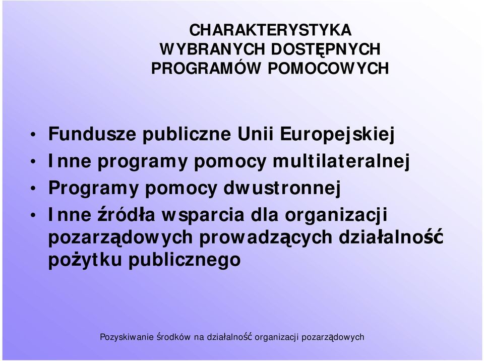 multilateralnej Programy pomocy dwustronnej Inne źródła