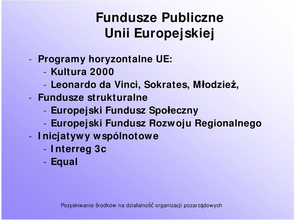 Fundusze strukturalne - Europejski Fundusz Społeczny - Europejski