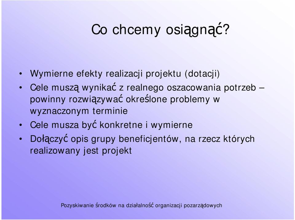 realnego oszacowania potrzeb powinny rozwiązywać określone problemy w