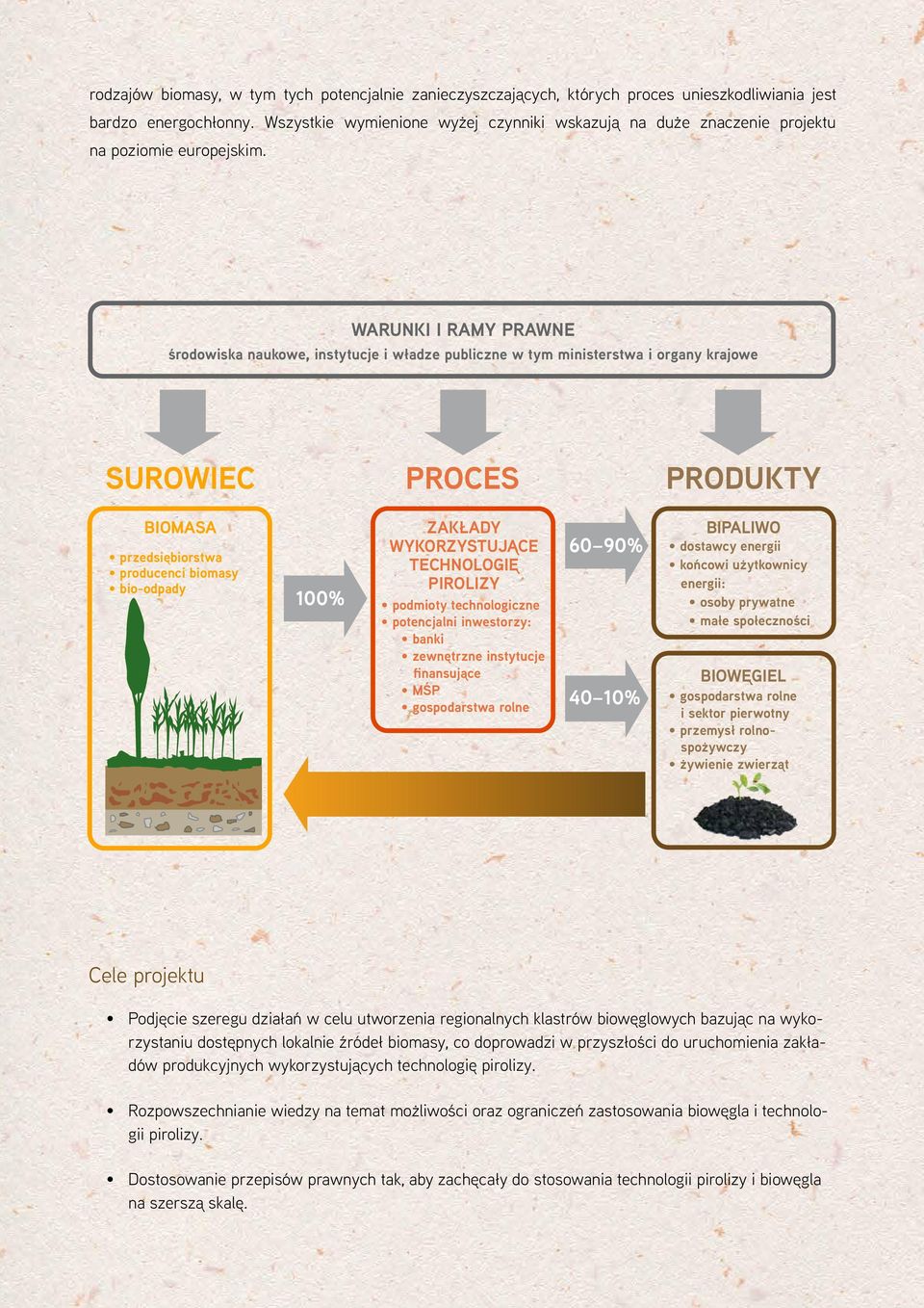 WARUNKI I RAMY PRAWNE środowiska naukowe, instytucje i władze publiczne w tym ministerstwa i organy krajowe SUROWIEC PROCES PRODUKTY BIOMASA przedsiębiorstwa producenci biomasy bio-odpady 100%