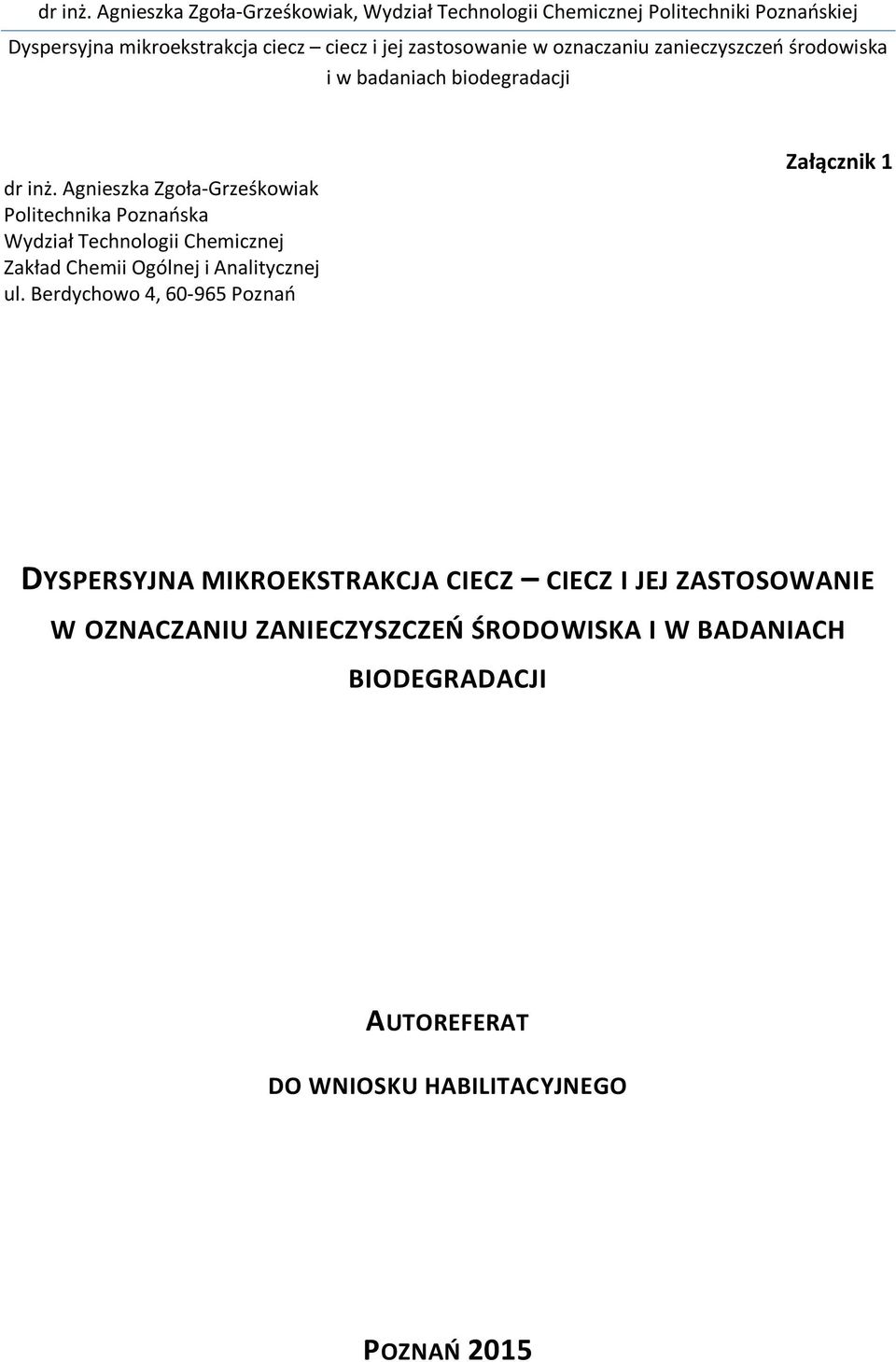 Zakład Chemii Ogólnej i Analitycznej ul.