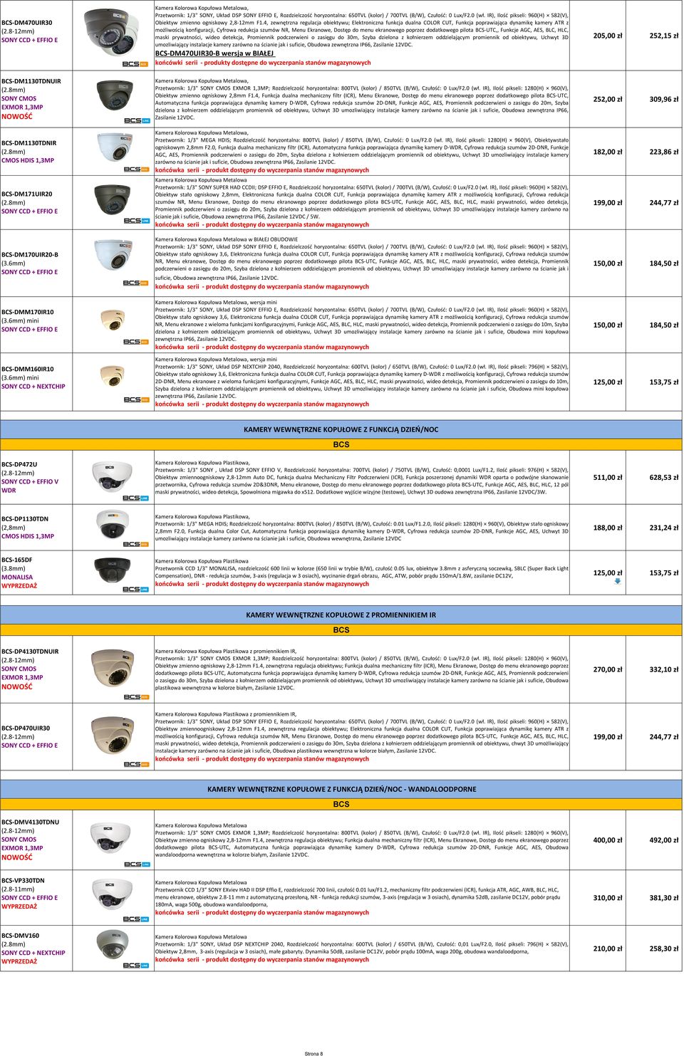 menu ekranowego poprzez dodatkowego pilota -UTC,, Funkcje AGC, AES, BLC, HLC, maski prywatności, wideo detekcja, Promiennik podczerwieni o zasięgu do 30m, Szyba dzielona z kołnierzem oddzielającym