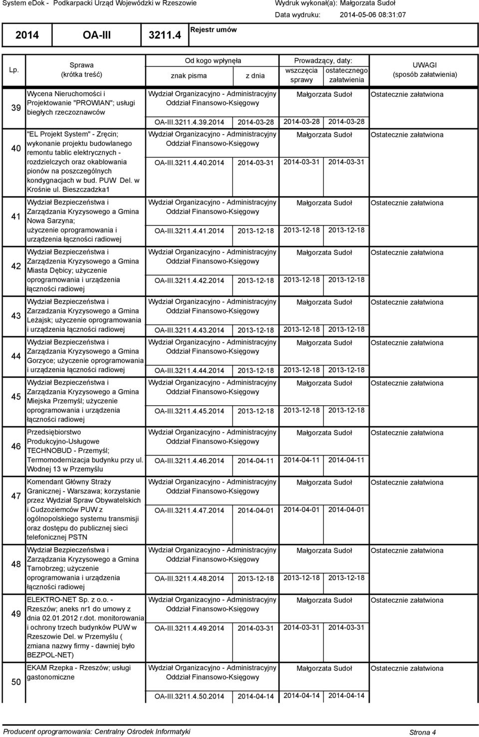 Bieszczadzka1 Nowa Sarzyna; użyczenie oprogramowania i urządzenia Zarządzenia Kryzysowego a Gmina Miasta Dębicy; użyczenie OA-III..39.2014 2014-03-28 2014-03-28 OA-III..40.