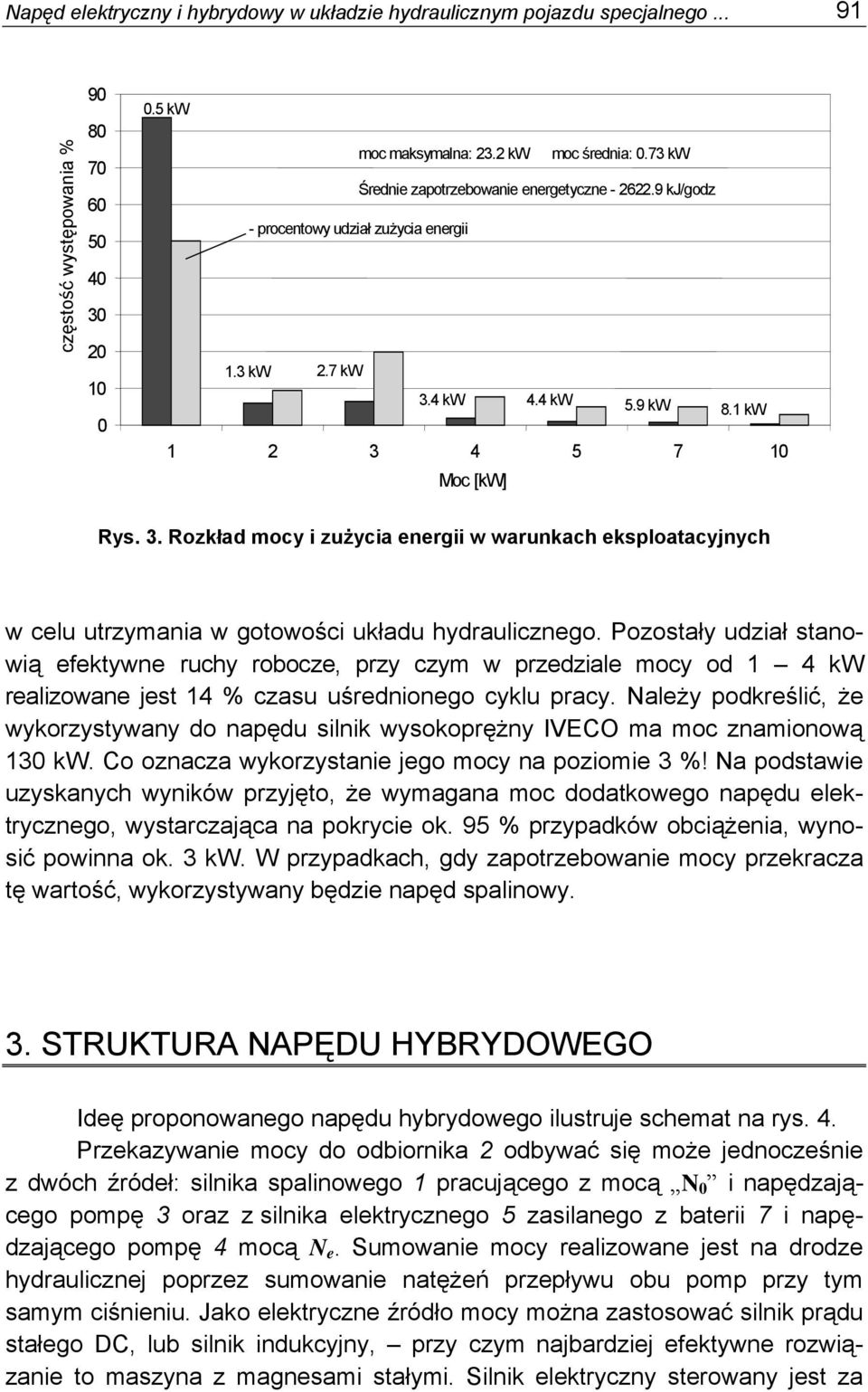 4 kw 4.4 kw 5.9 kw 8.1 kw 1 2 3 4 5 7 10 Moc [kw] Rys. 3. Rozkład mocy i zużycia energii w warunkach eksploatacyjnych w celu utrzymania w gotowości układu hydraulicznego.