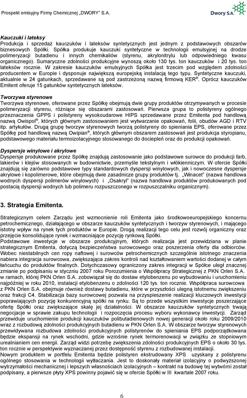 Sumaryczne zdolności produkcyjne wynoszą około 130 tys. ton kauczuków i 20 tys. ton lateksów rocznie.