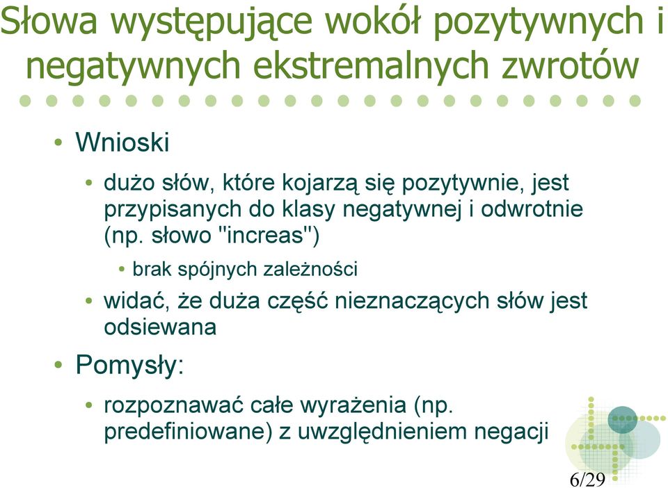 słowo "increas") brak spójnych zależności widać, że duża część nieznaczących słów jest