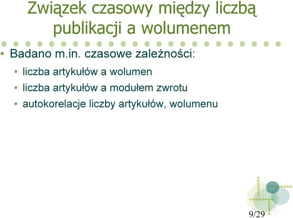 czasowe zależności: liczba artykułów a wolumen