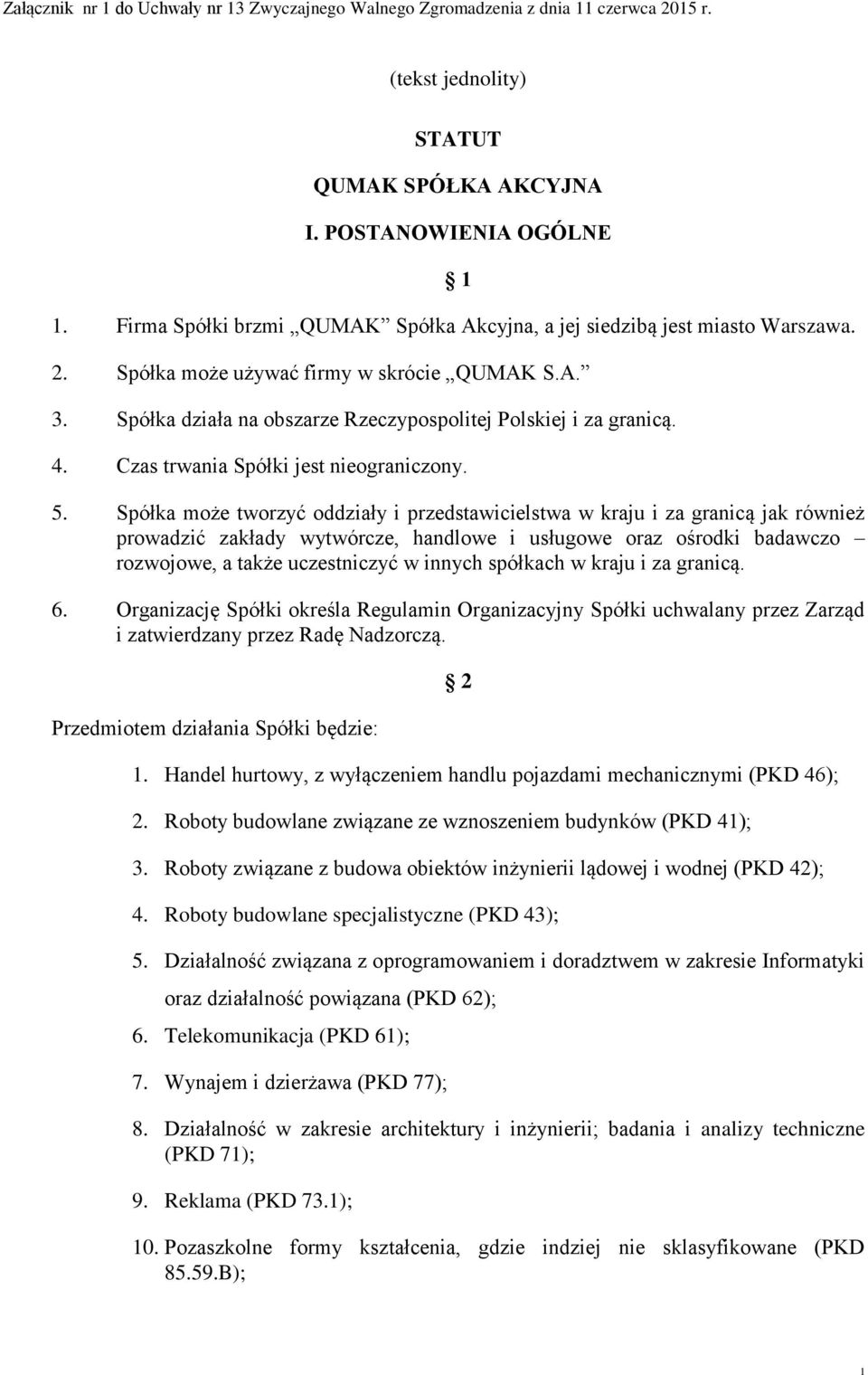 Czas trwania Spółki jest nieograniczony. 5.