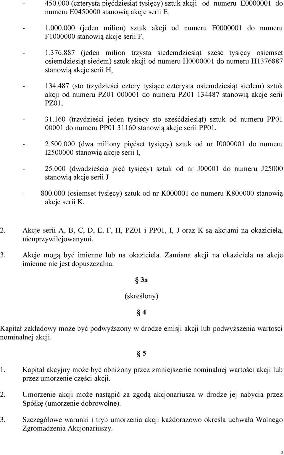 487 (sto trzydzieści cztery tysiące czterysta osiemdziesiąt siedem) sztuk akcji od numeru PZ01 000001 do numeru PZ01 134487 stanowią akcje serii PZ01, - 31.