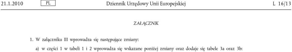 W załączniku III wprowadza się następujące zmiany: a)