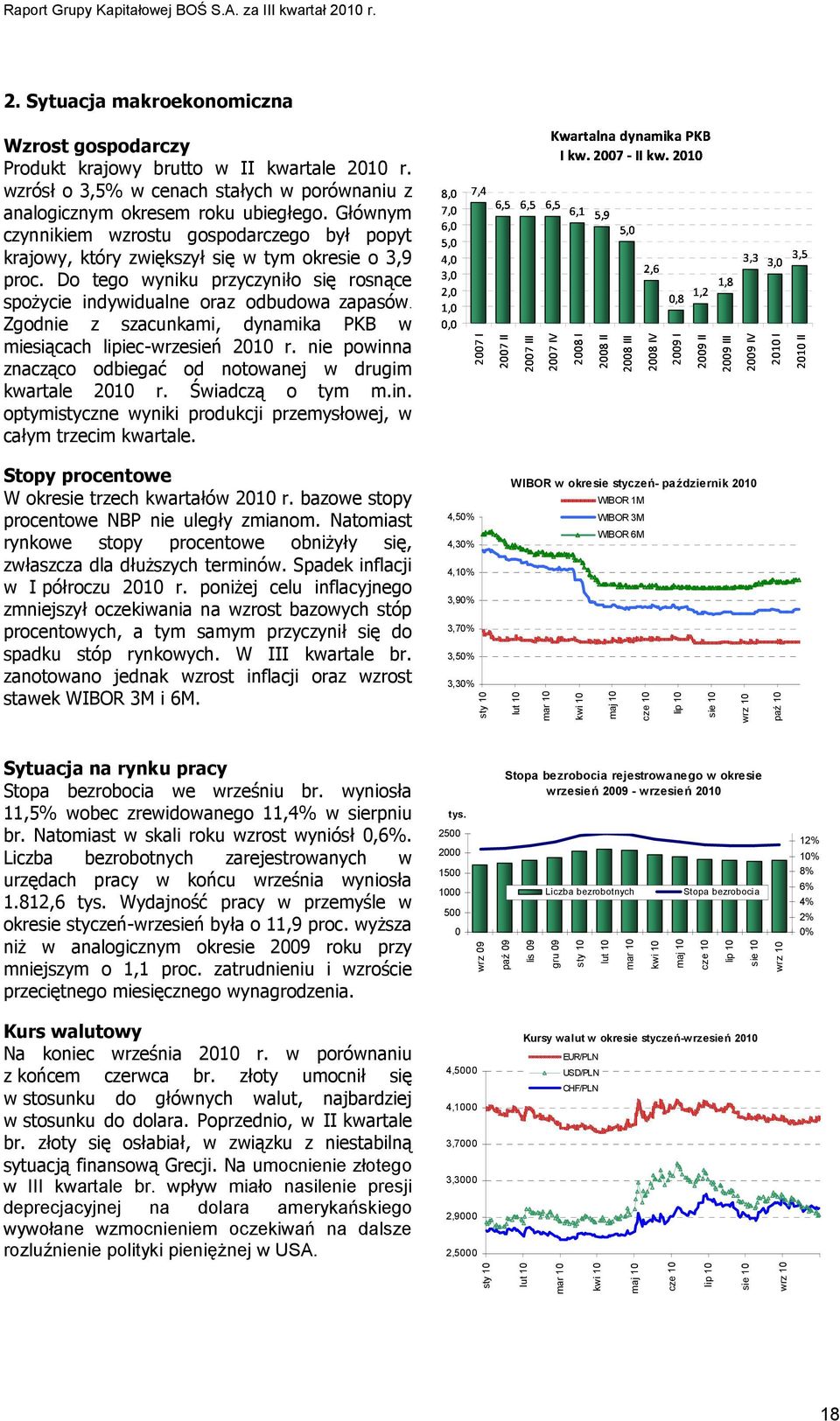 Zgodnie z szacunkami, dynamika PKB w miesiącach lipiec-wrzesień 2010 r. nie powinna znacząco odbiegać od notowanej w drugim kwartale 2010 r. Świadczą o tym m.in. optymistyczne wyniki produkcji przemysłowej, w całym trzecim kwartale.