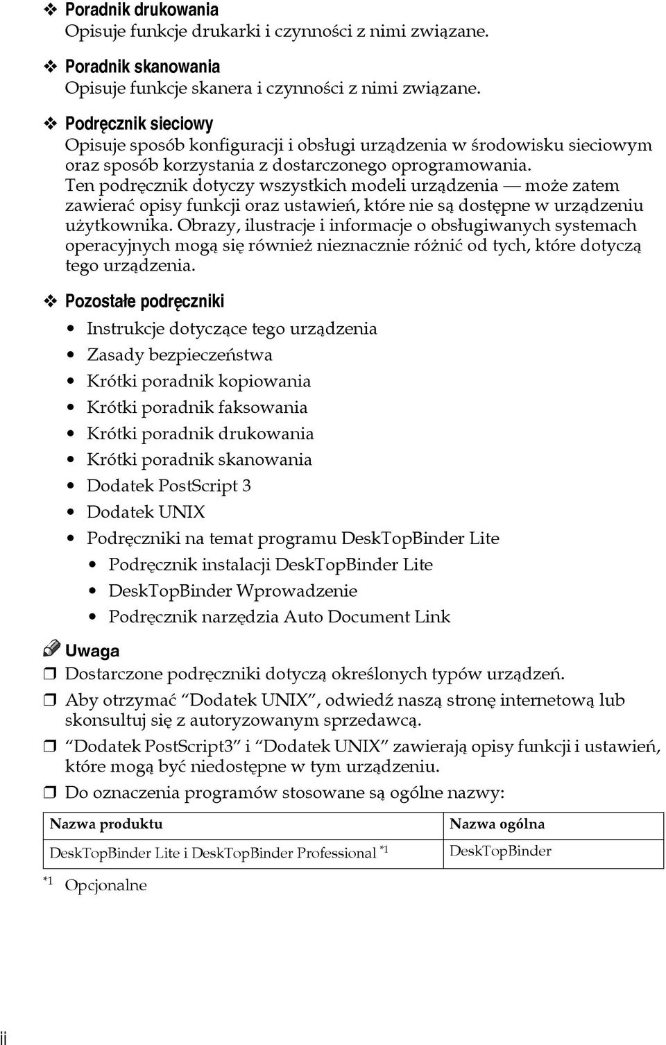 Ten podrêcznik dotyczy wszystkich modeli urzàdzenia moåe zatem zawieraæ opisy funkcji oraz ustawieñ, które nie sà dostêpne w urzàdzeniu uåytkownika.