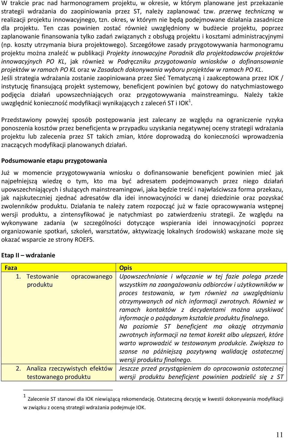 Ten czas powinien zostać również uwzględniony w budżecie projektu, poprzez zaplanowanie finansowania tylko zadań związanych z obsługą projektu i kosztami administracyjnymi (np.