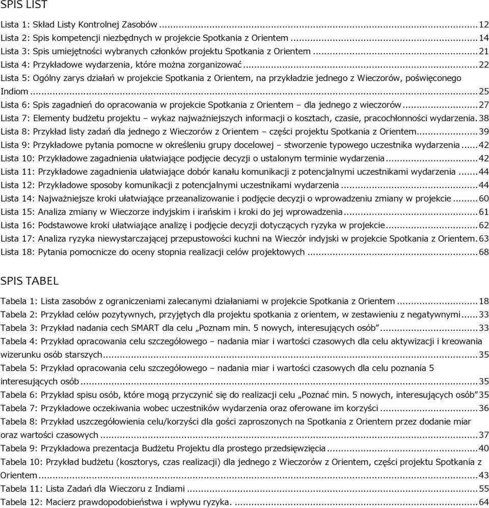 .. 22 Lista 5: Ogólny zarys działań w projekcie Spotkania z Orientem, na przykładzie jednego z Wieczorów, poświęconego Indiom.