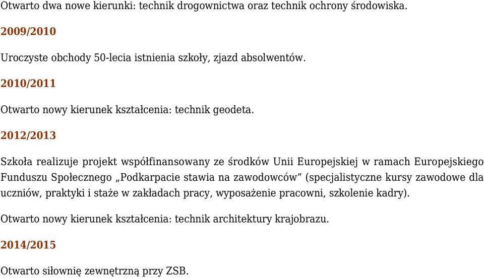 2012/2013 Szkoła realizuje projekt współfinansowany ze środków Unii Europejskiej w ramach Europejskiego Funduszu Społecznego Podkarpacie stawia na