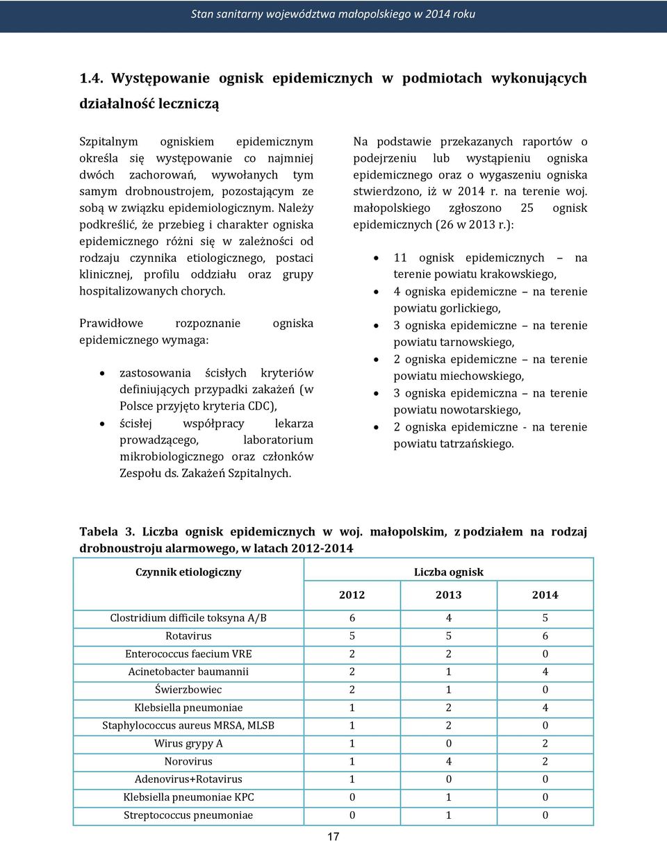 Należy podkreślić, że przebieg i charakter ogniska epidemicznego różni się w zależności od rodzaju czynnika etiologicznego, postaci klinicznej, profilu oddziału oraz grupy hospitalizowanych chorych.