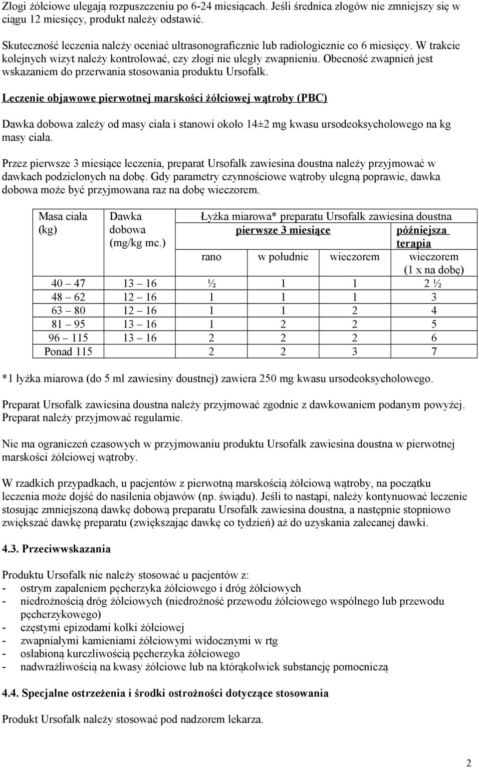 Obecność zwapnień jest wskazaniem do przerwania stosowania produktu Ursofalk.