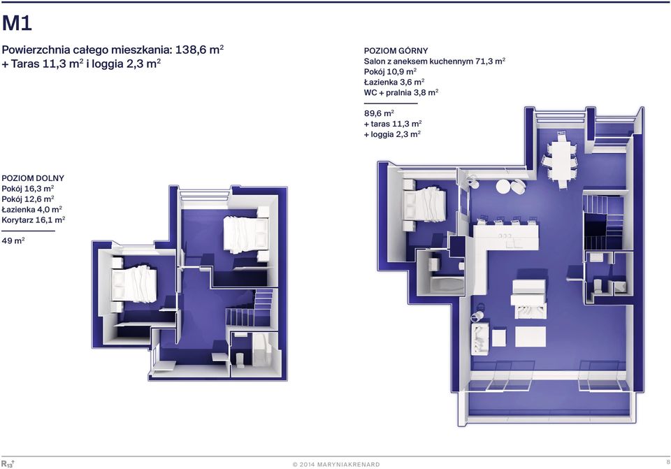 m 2 WC + pralnia 3,8 m 2 89,6 m 2 + taras 11,3 m 2 + loggia 2,3 m 2 POZIOM