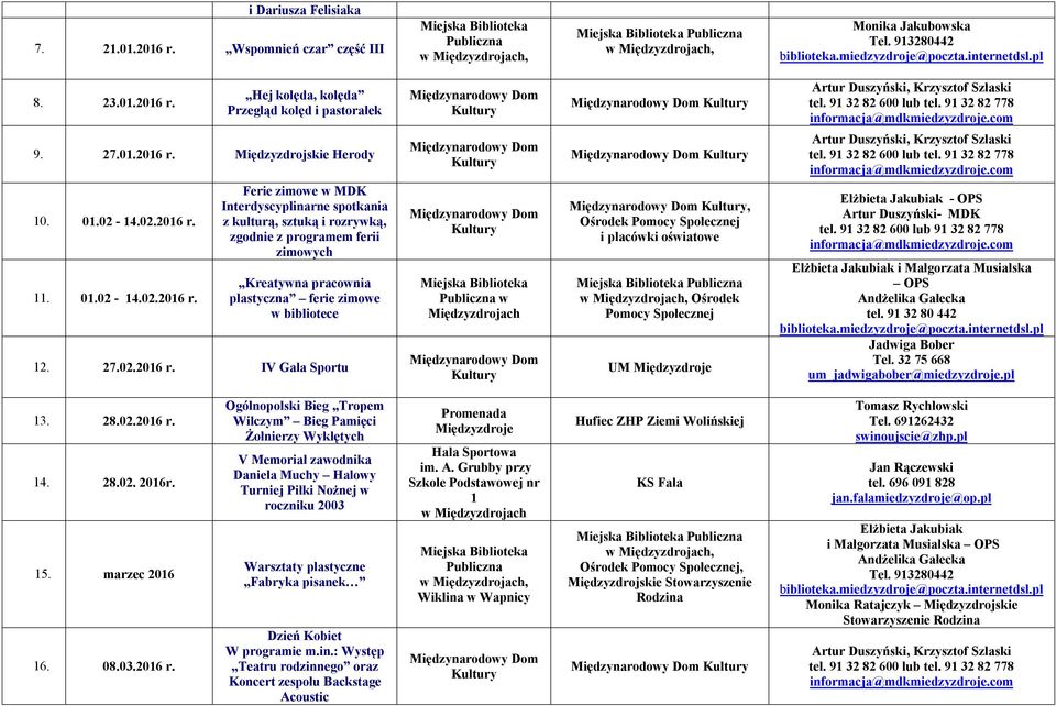 27.02.2016 r. IV Gala Sportu w Międzyzdrojach, Ośrodek Pomocy Społecznej i placówki oświatowe, Ośrodek Pomocy Społecznej UM Międzyzdroje - OPS - MDK lub 91 32 82 778 i Małgorzata Musialska OPS tel.